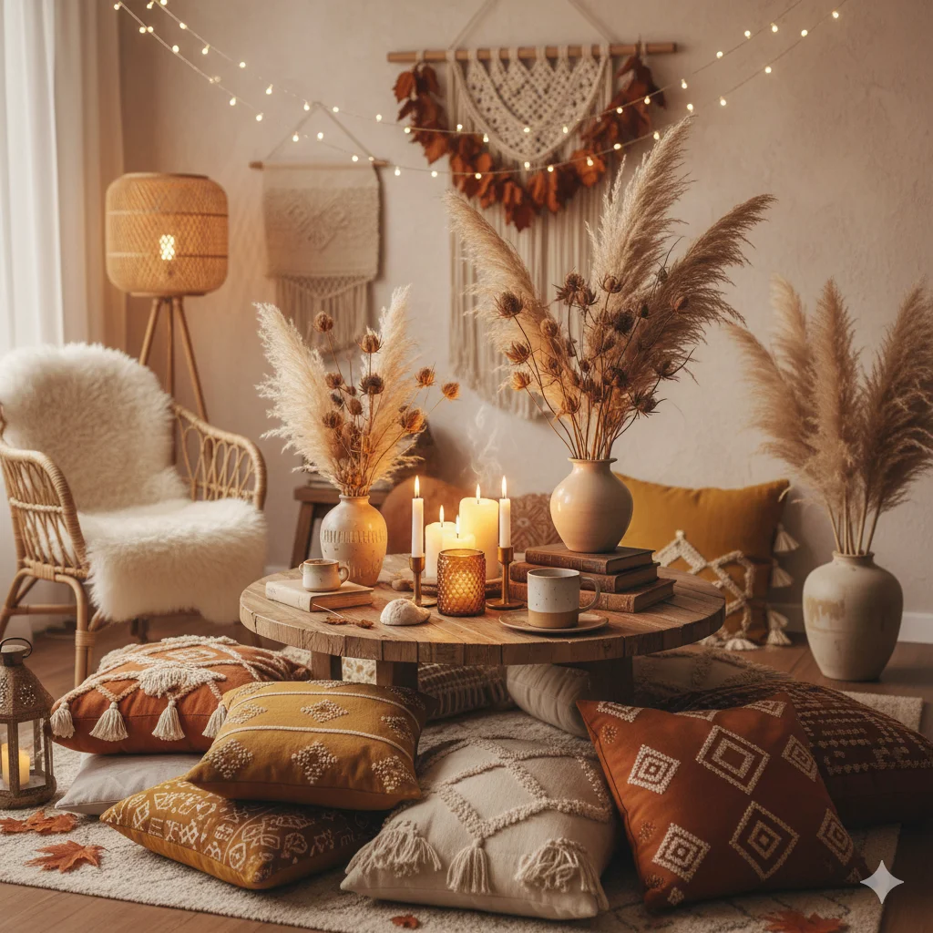 boho-inspired fall reading nook