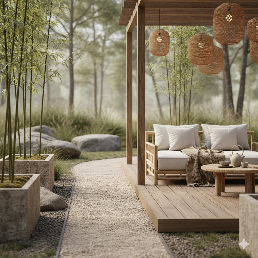 Japandi outdoor living space 