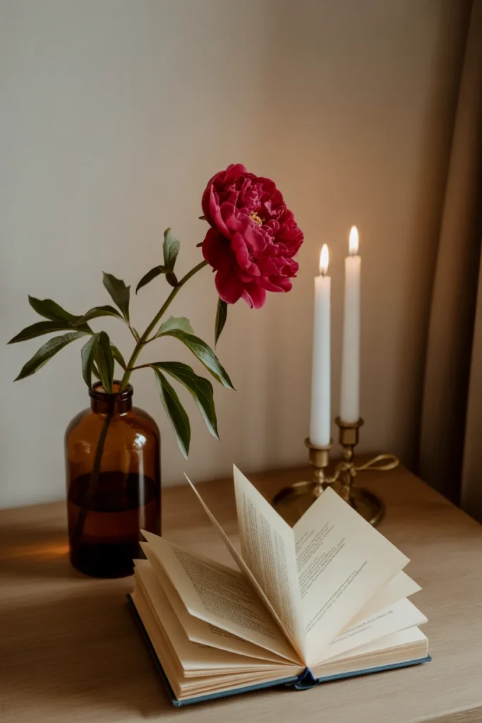 Moody Minimalist academia wedding centerpiece