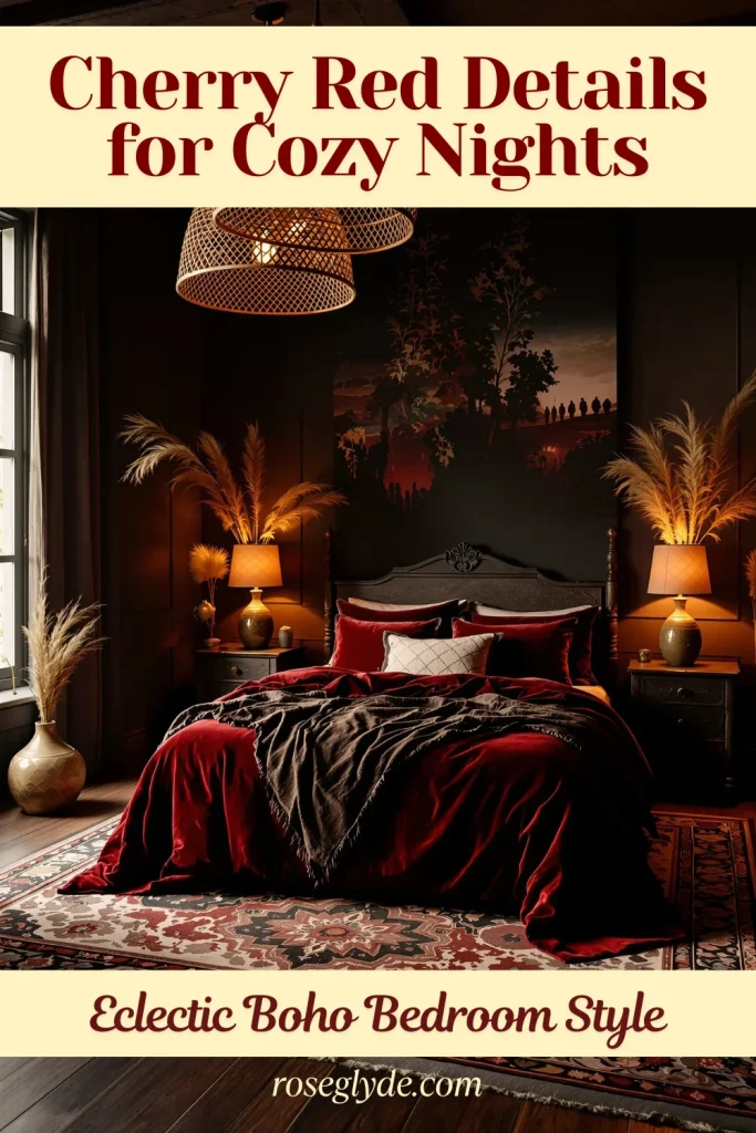 Dark Cherry Red Boho Bedroom