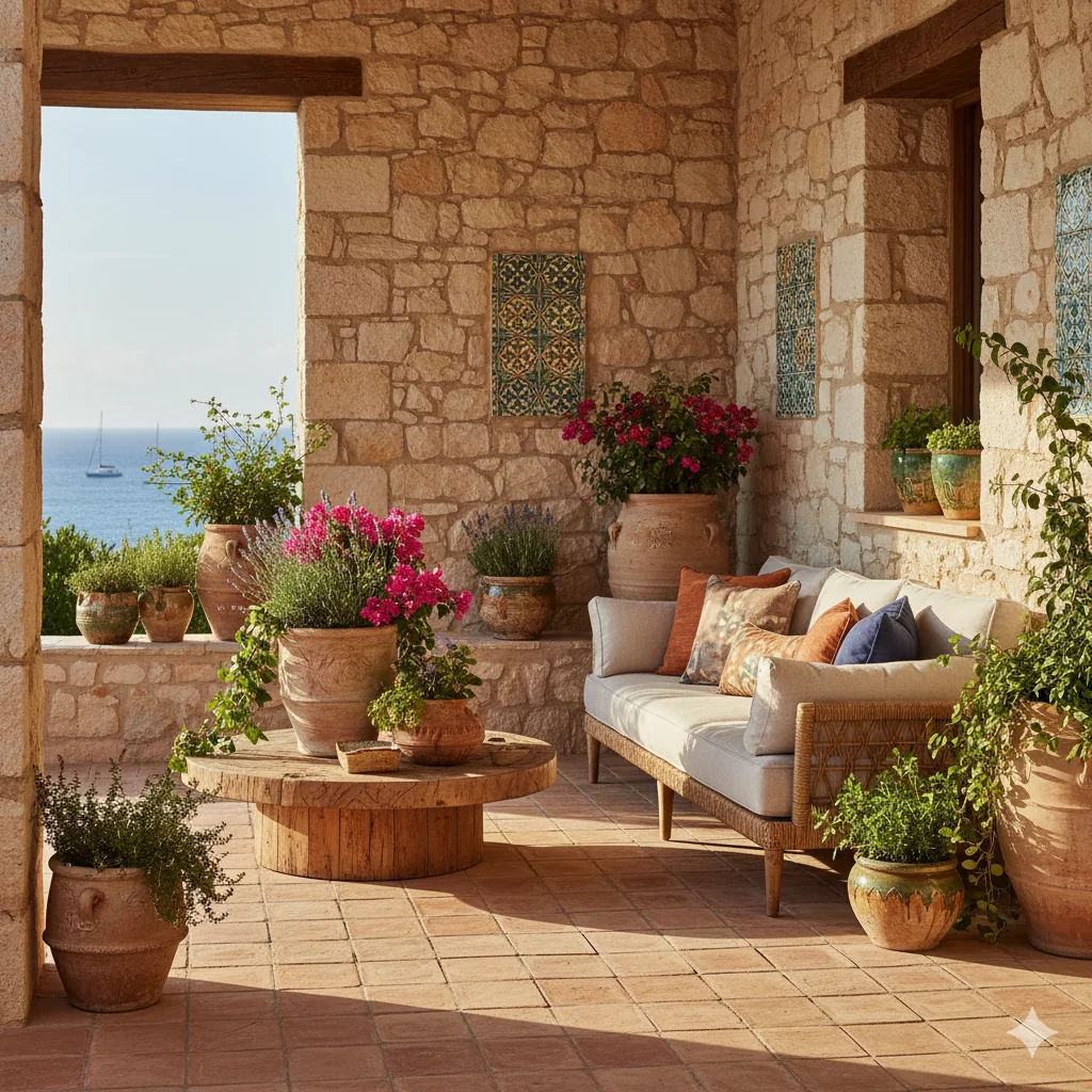 Mediterranean Terrace Ideas Terracotta and Natural Stone