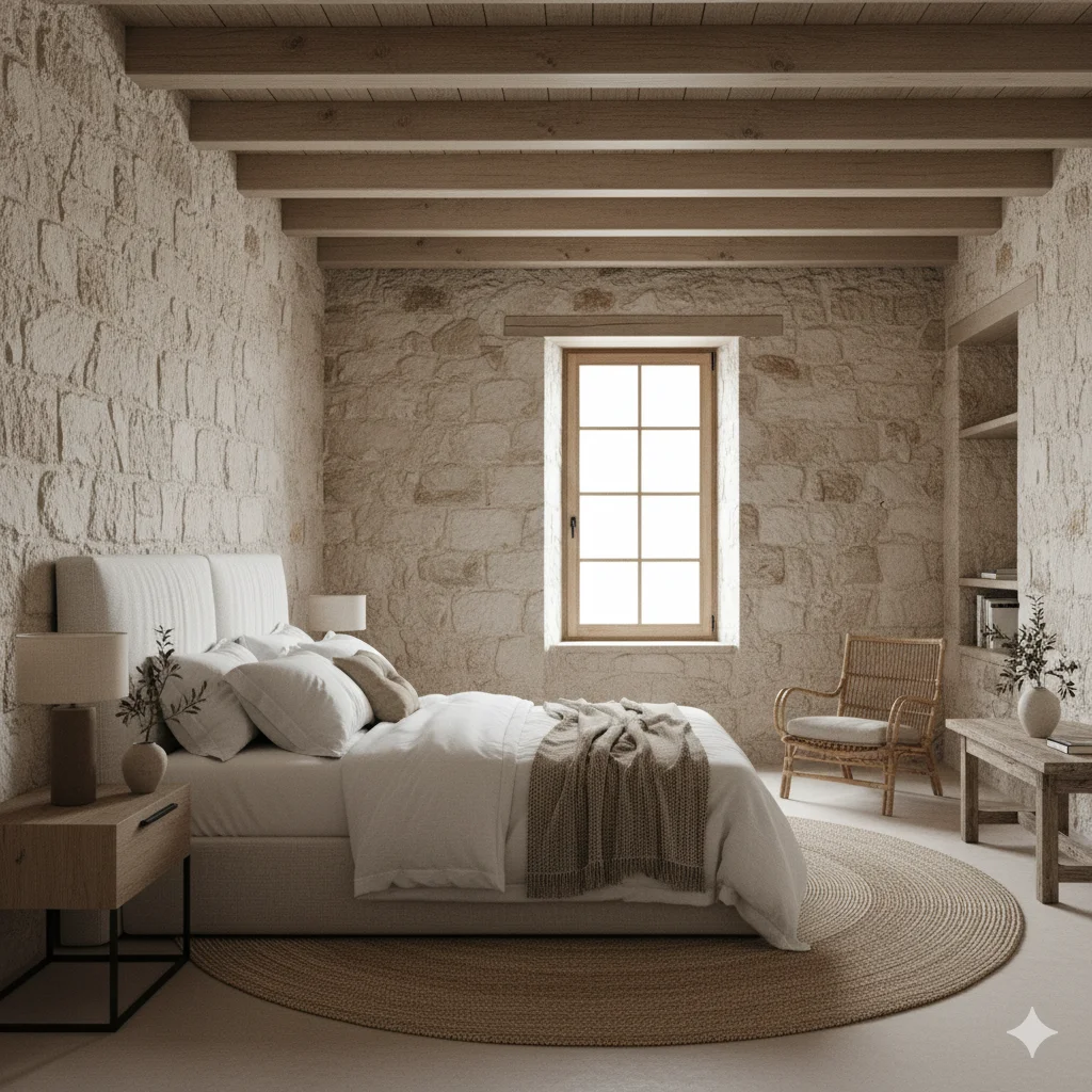 stone house bedroom interiors in Croatia