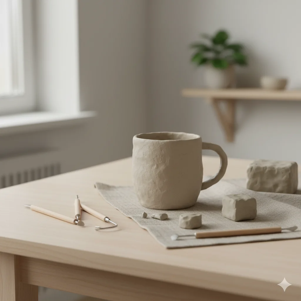 DIY Clay Mugs & Mini Sculptures, winter pottery ideas