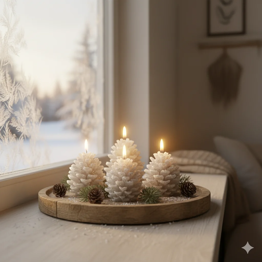 Winter Craft Ideas: Frosted Pinecone Candles