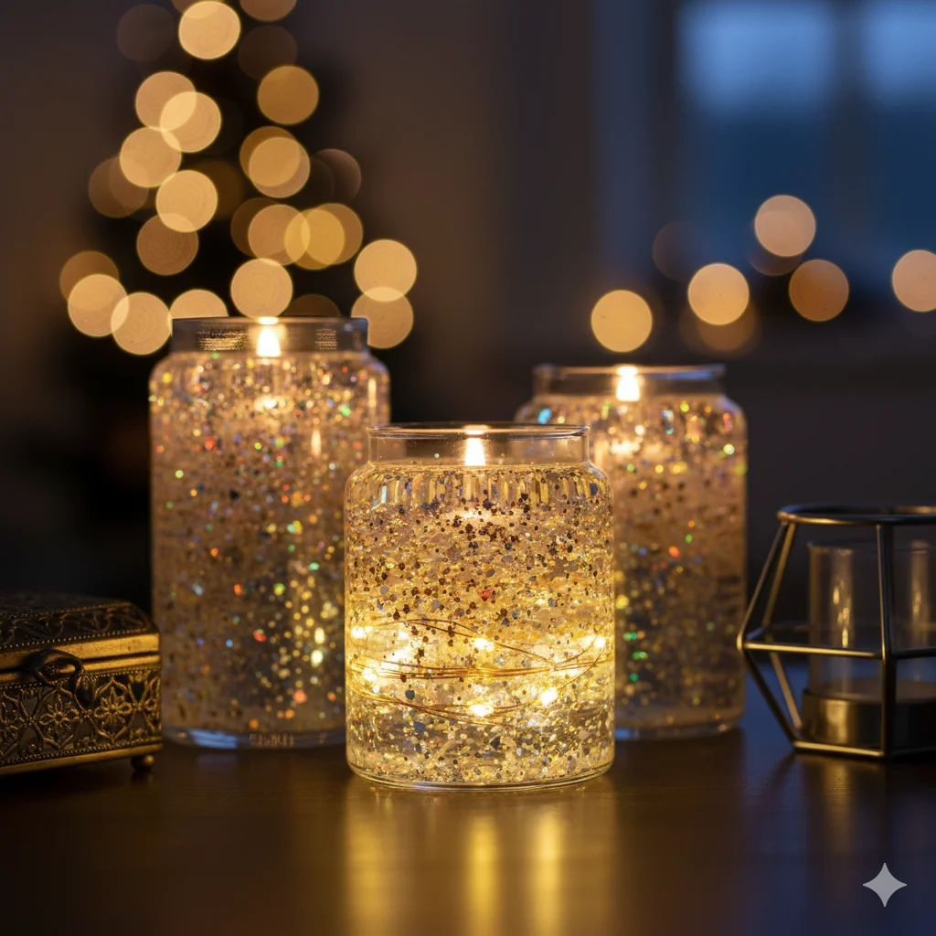 Glitter & Fairy Light Gel Candles