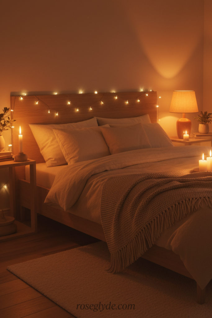 Hygge décor with scented soy candles, LED candles, or tea lights