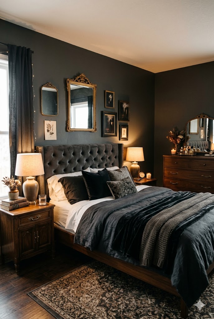 cozy, and timeless Moody bedroom furniture