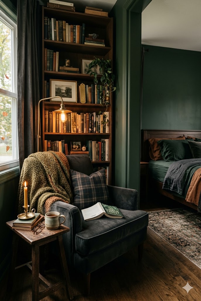 Cozy Reading Corner in Moody Bedroom