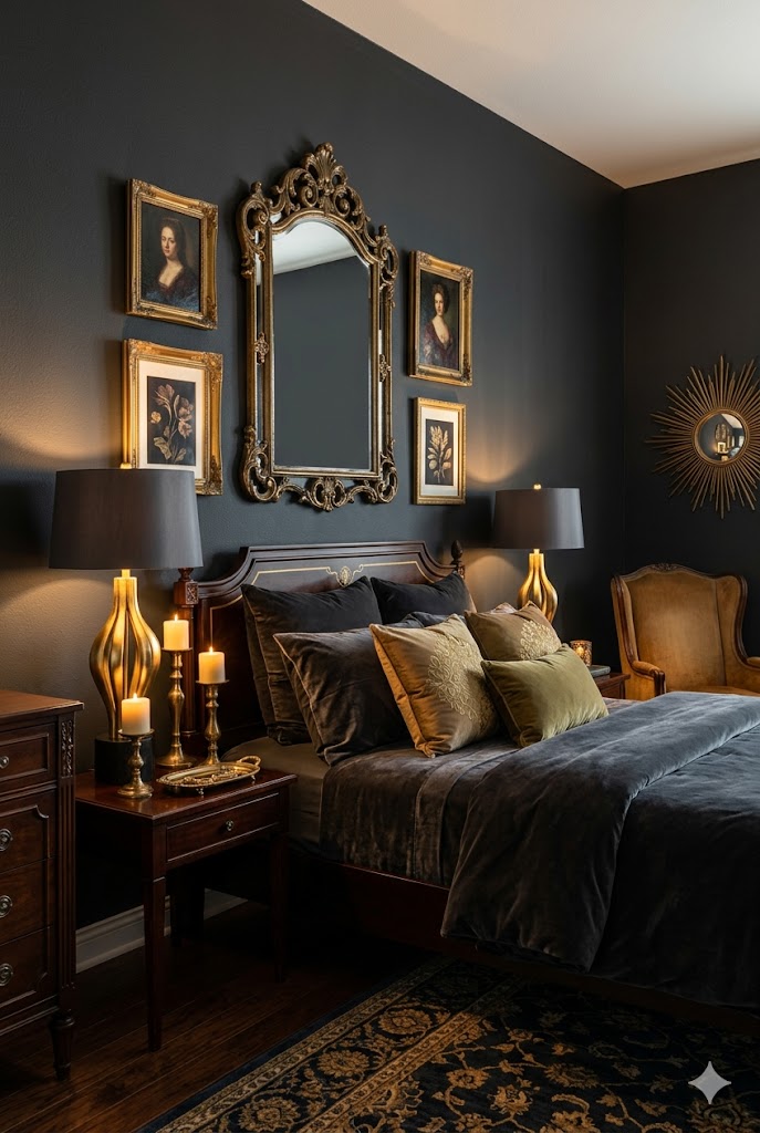 Metallic Accents to Moody Bedroom Ideas