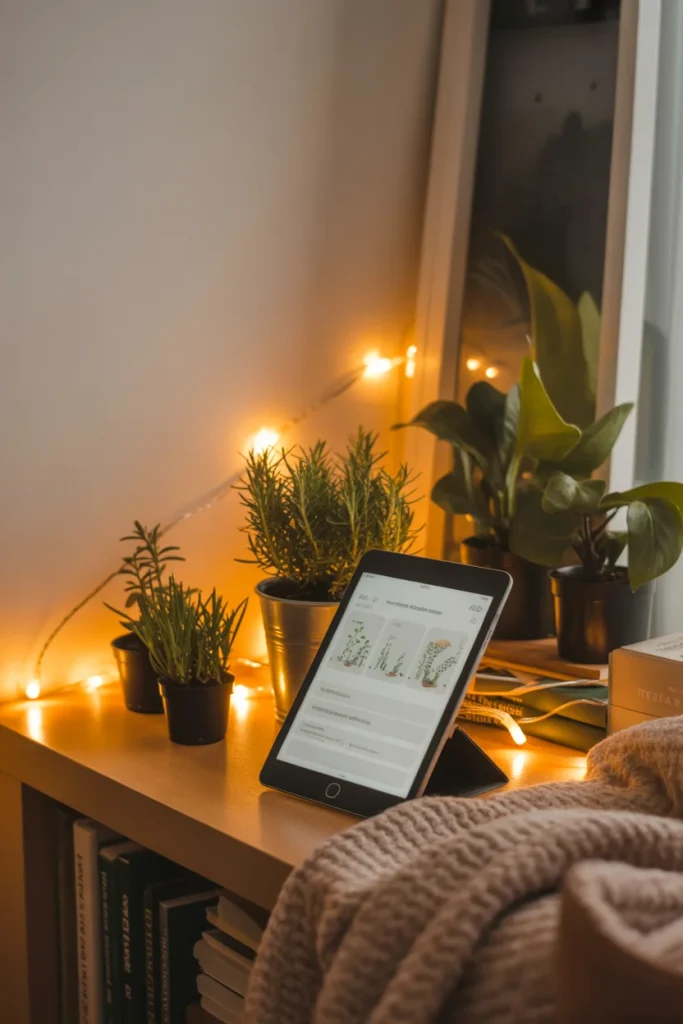 Smart Gardening Tech in Fall and winter. Smart LED grow lights for indoor Plants in fall and winter