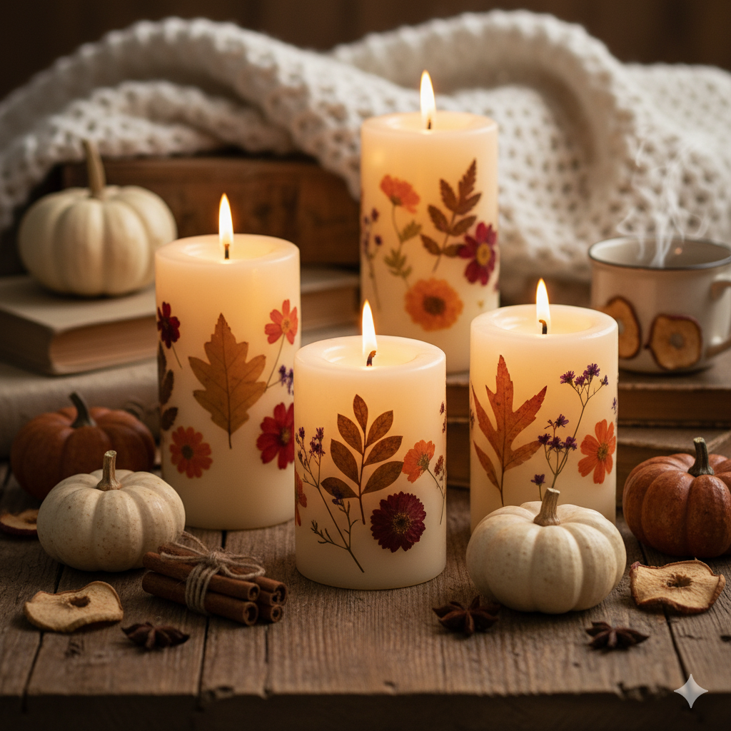 dried flower candles with Rustic and Natural decor