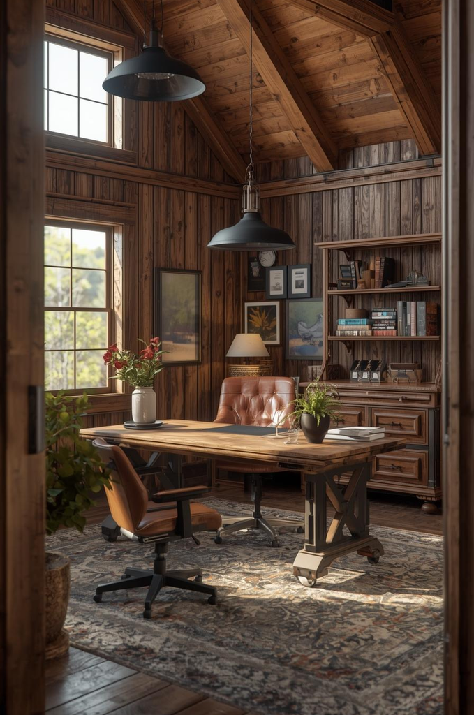 Rustic Barndominium Home Office and a Blend of Industrial Style and Country charm