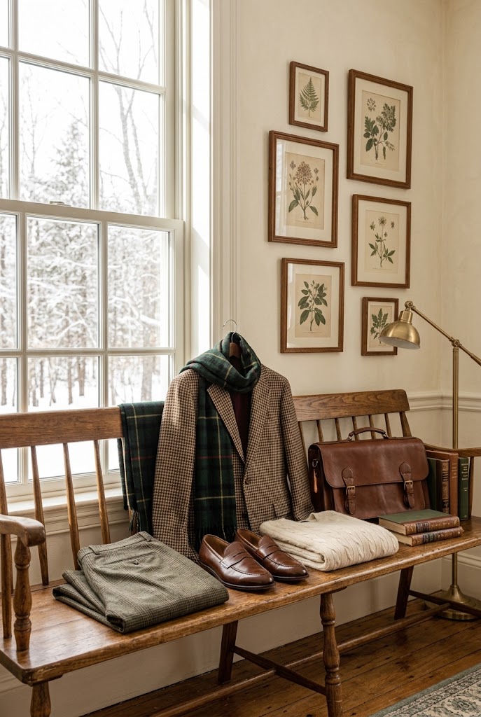 Plaid, tartan, and houndstooth patterns on classic academia clothing.