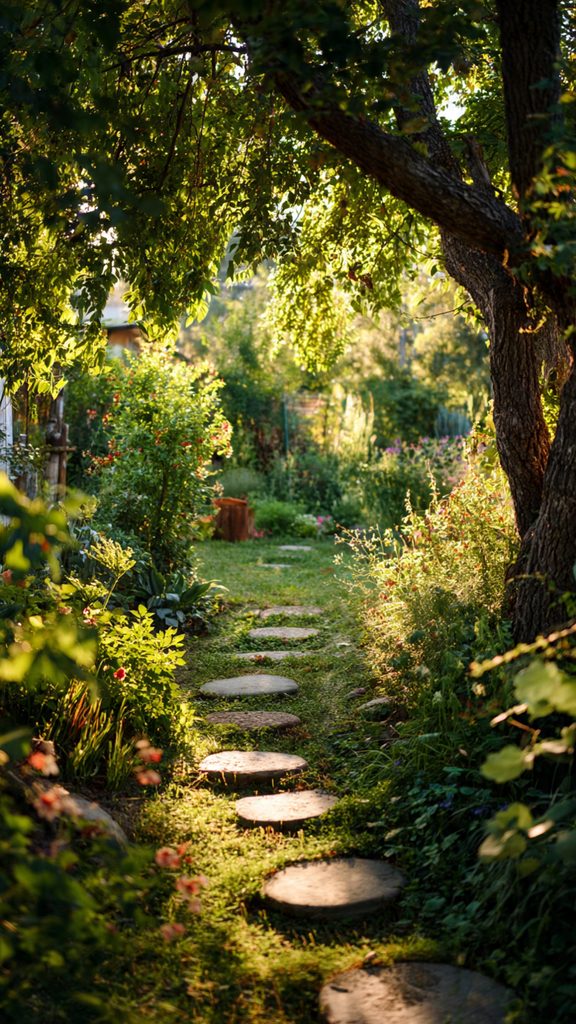 Serene backyard transformed into a lush food forest garden