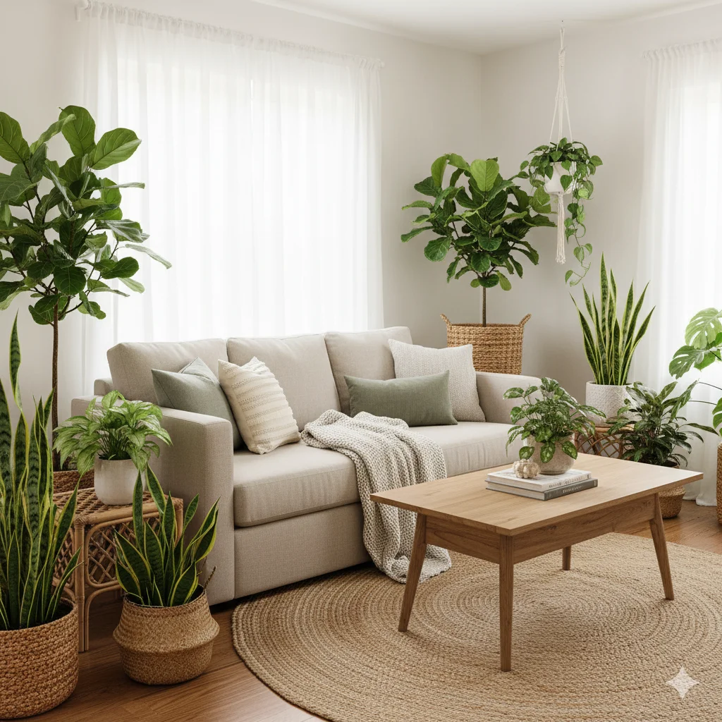 Budget-friendly indoor plants in cozy living room