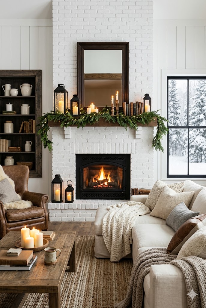 Modern farmhouse living room fireplace as focal point