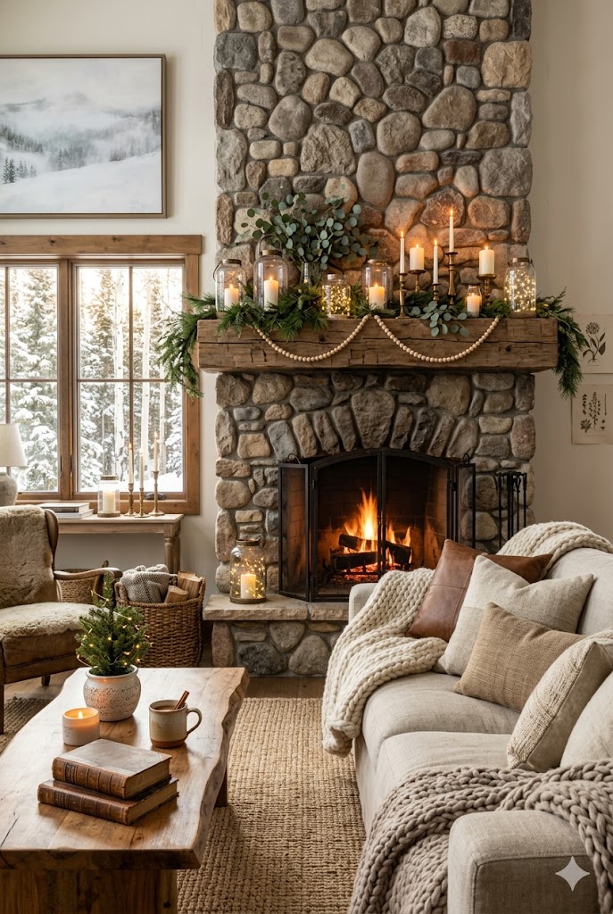 Farmhouse Winter Mantel