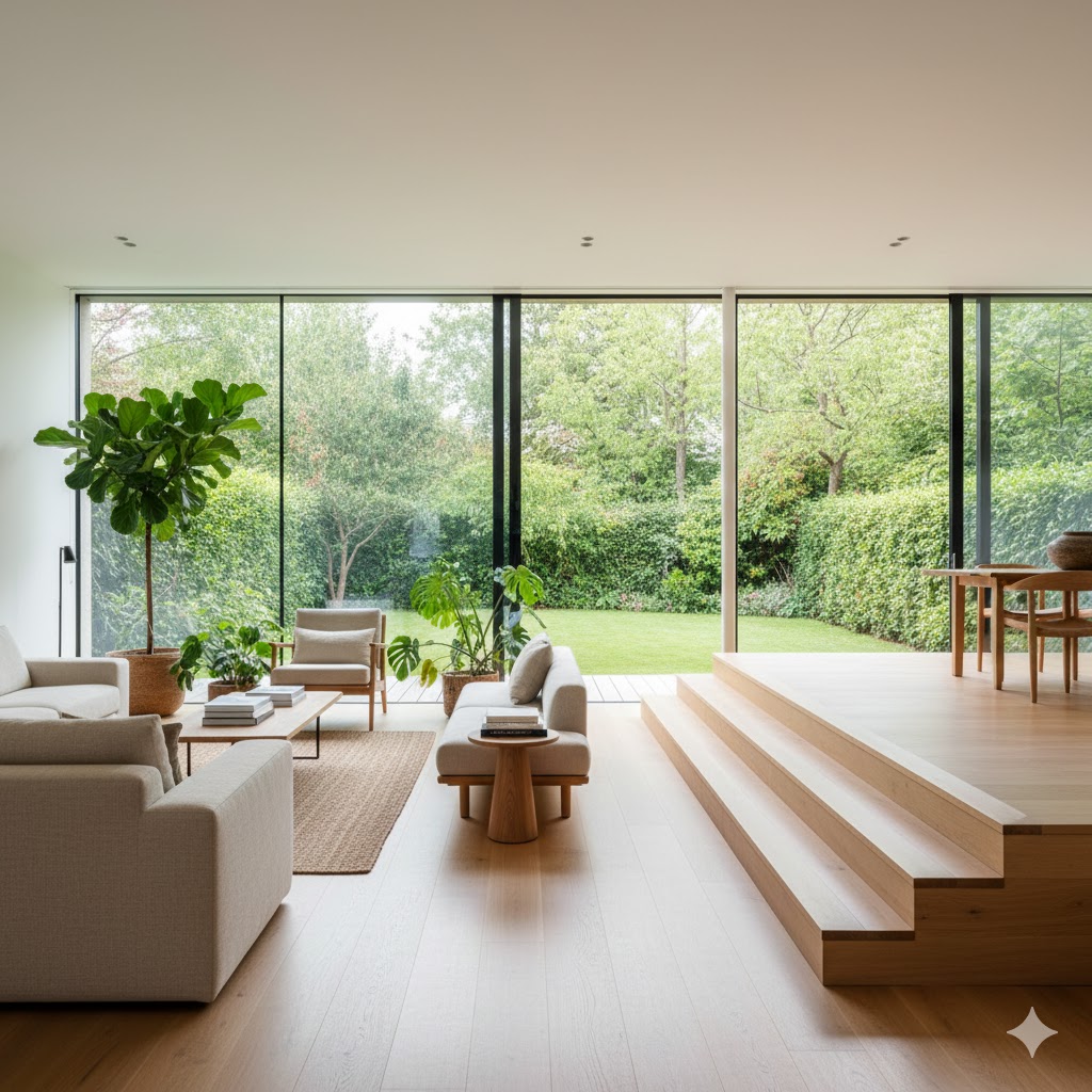 Natural flow of living and dining zones without any walls seamless connection between spaces