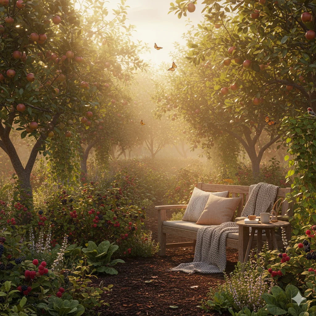 Peaceful Food Forest reading nook
