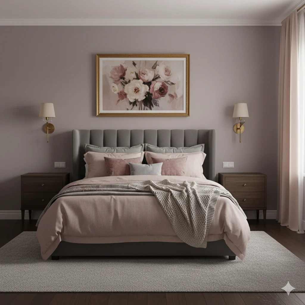Mauve, Dusty Pink and Gray Color Moody Bedroom