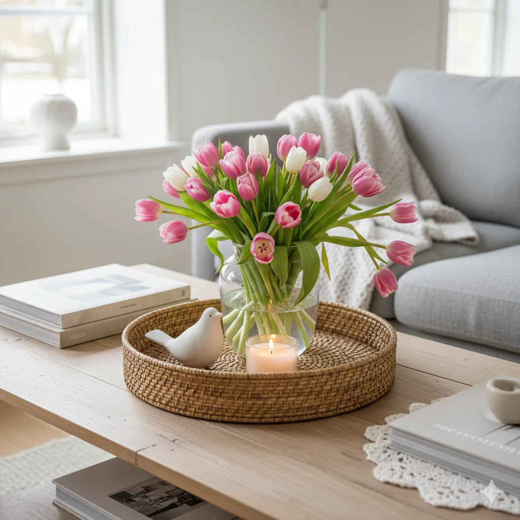 Fresh Flower Arrangements for spring coffee table decor