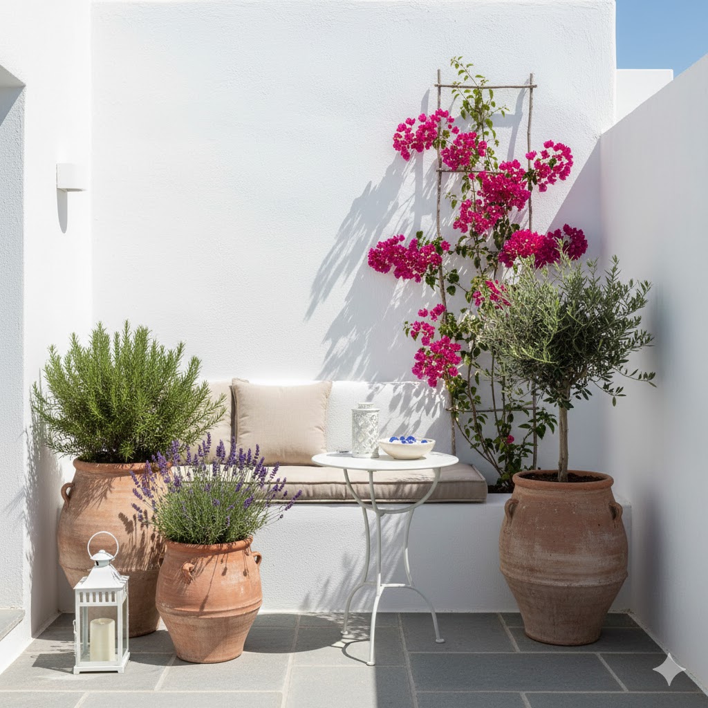 Mykonos Coastal Garden Small Space Styling
