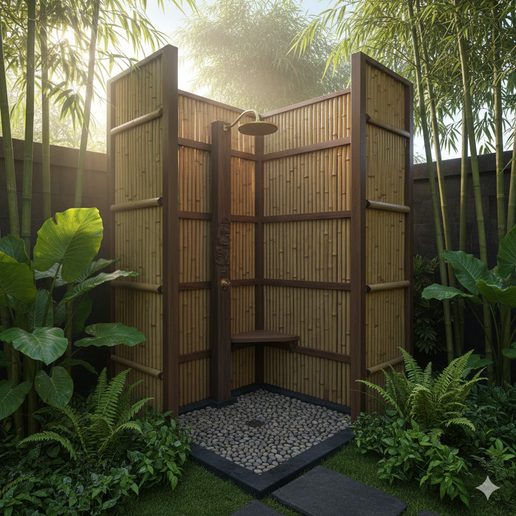 Tall bamboo panels for secret or private nook in bali garden