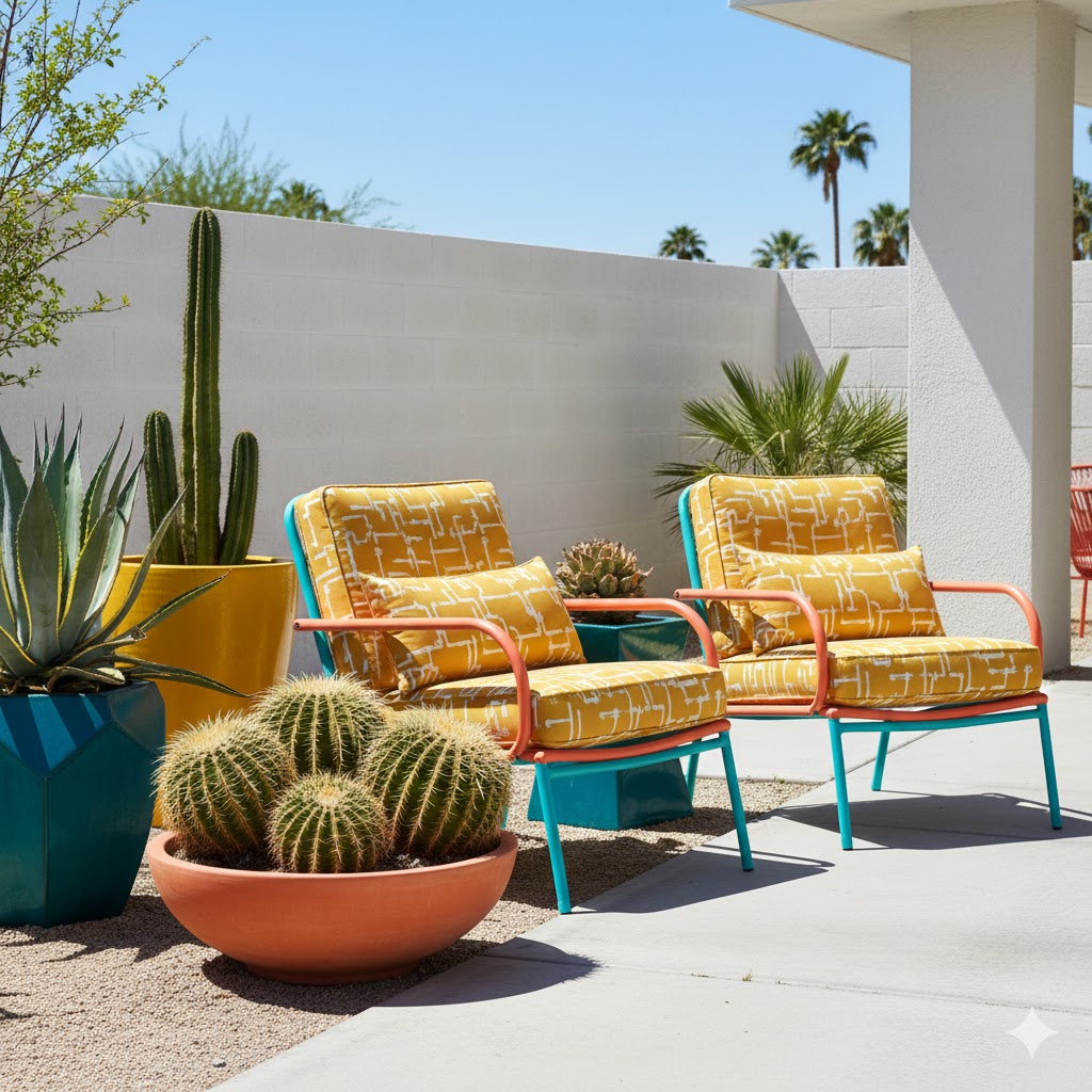 Palm Springs Mid-Century Garden Cactus, Color & Retro Vibes