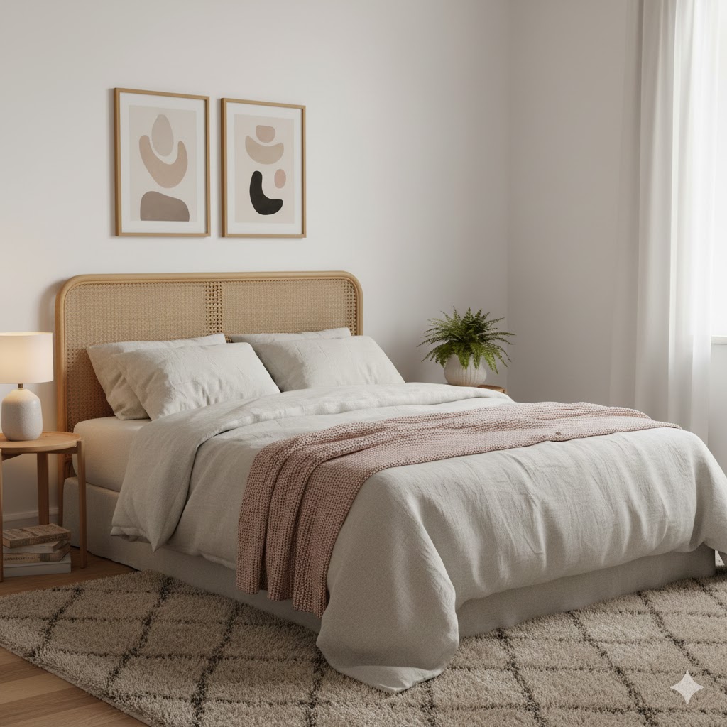 Parisian Apartment Décor Timeless, Chic and Effortlessly Stylish bedroom featuring an Astrid Rattan bed frame.