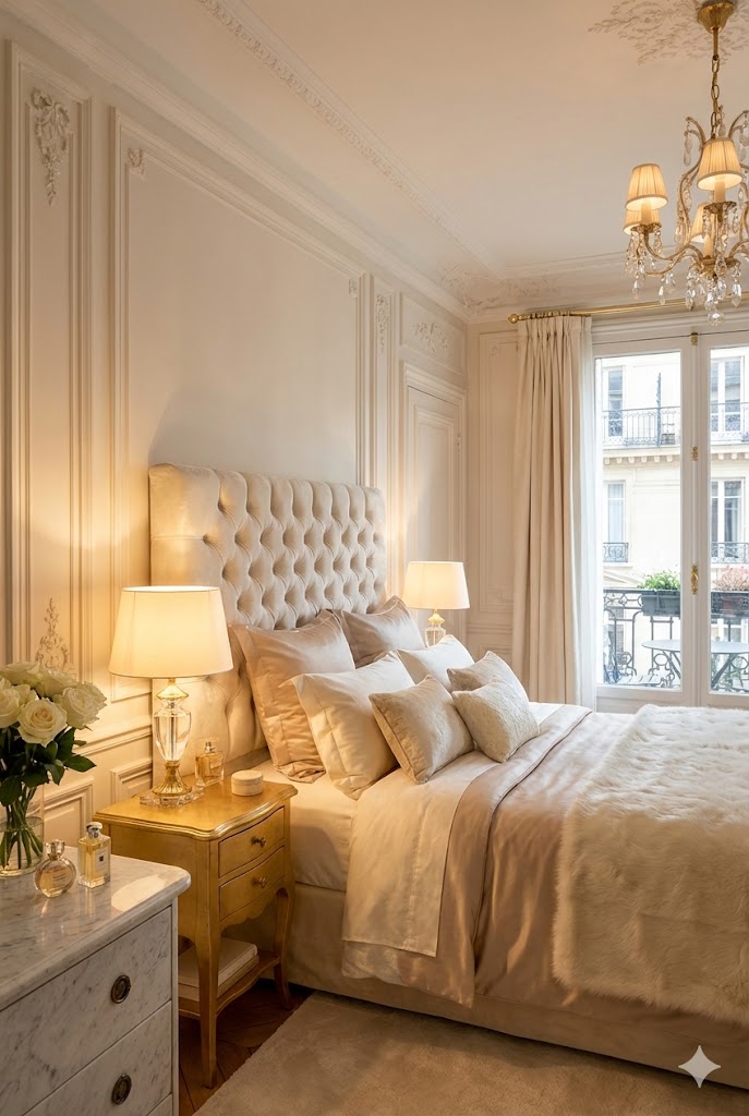 Parisian Chic Bedroom Décor with Touch of Glamour