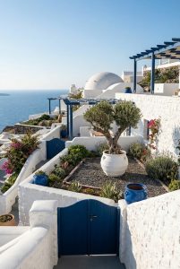 Santorini Coastal Garden White and Blue colour palette