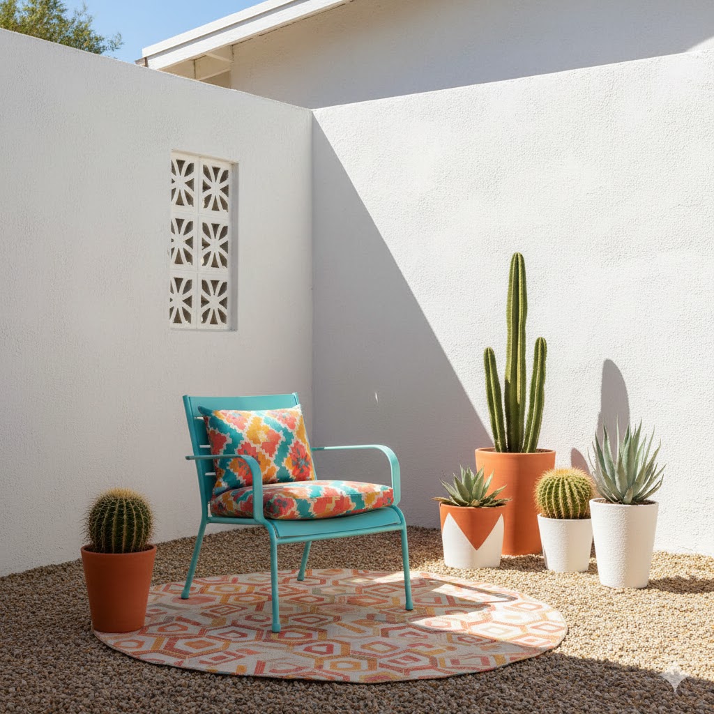 Palm Springs Mid-Century Garden Nook Cactus, Color & Retro Vibes