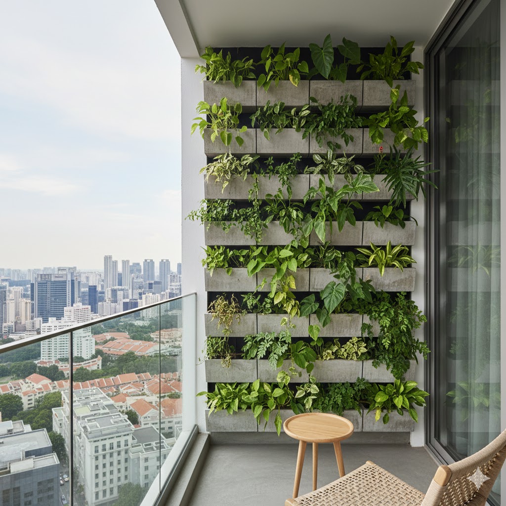 modern green wall for Singapore-Style Vertical Garden Balcony
