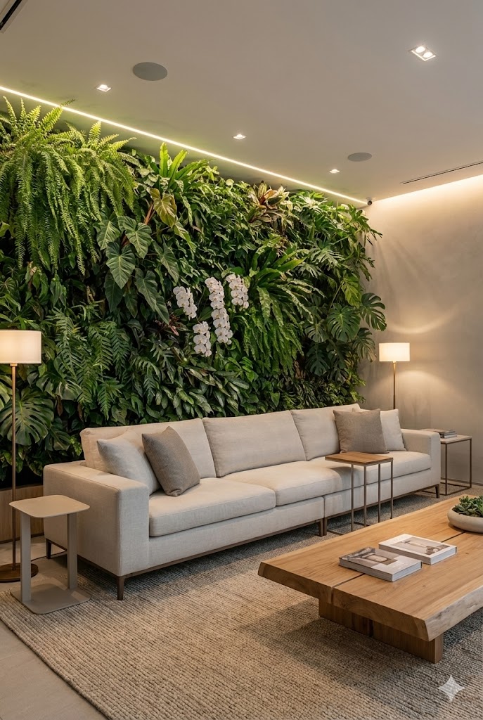 Indoor green wall of living room