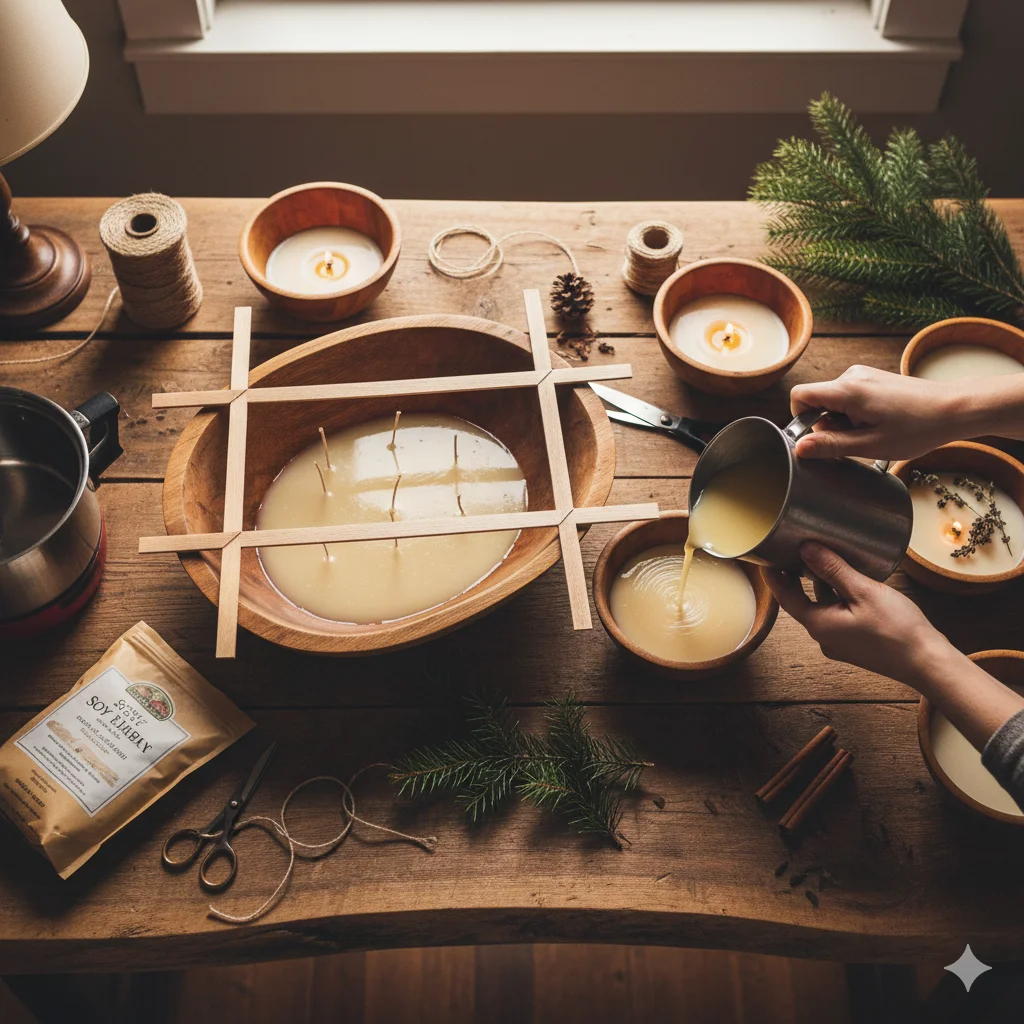 Upcycled Material Candles: Wooden Bowl Candles
