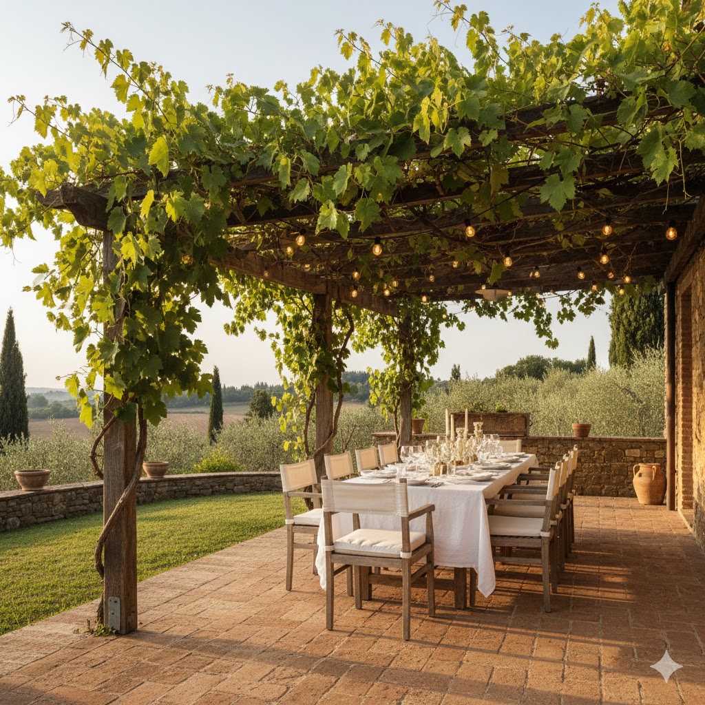 Tuscan-inspired garden rustic alfresco dining area