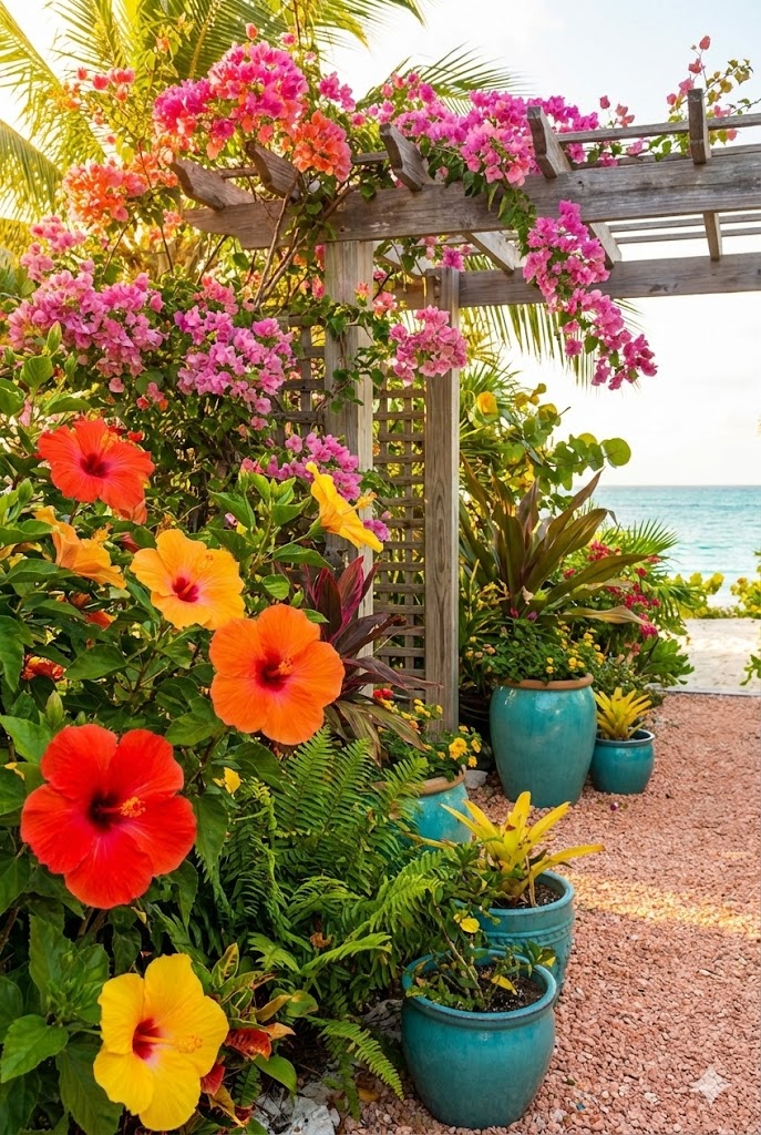 colorful caribbean garden inspiration and tropical landscaping ideas