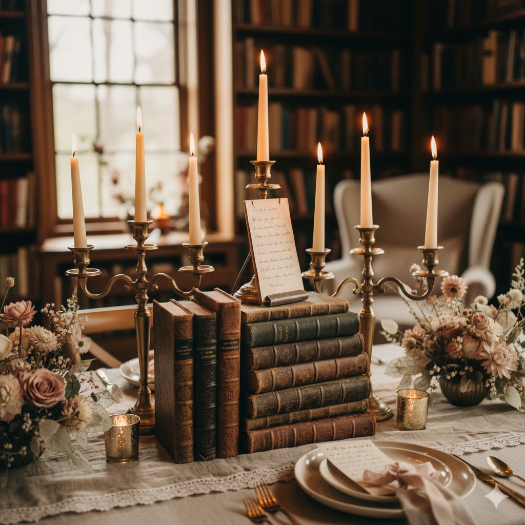 Vintage Book Centerpieces for Bookish Wedding