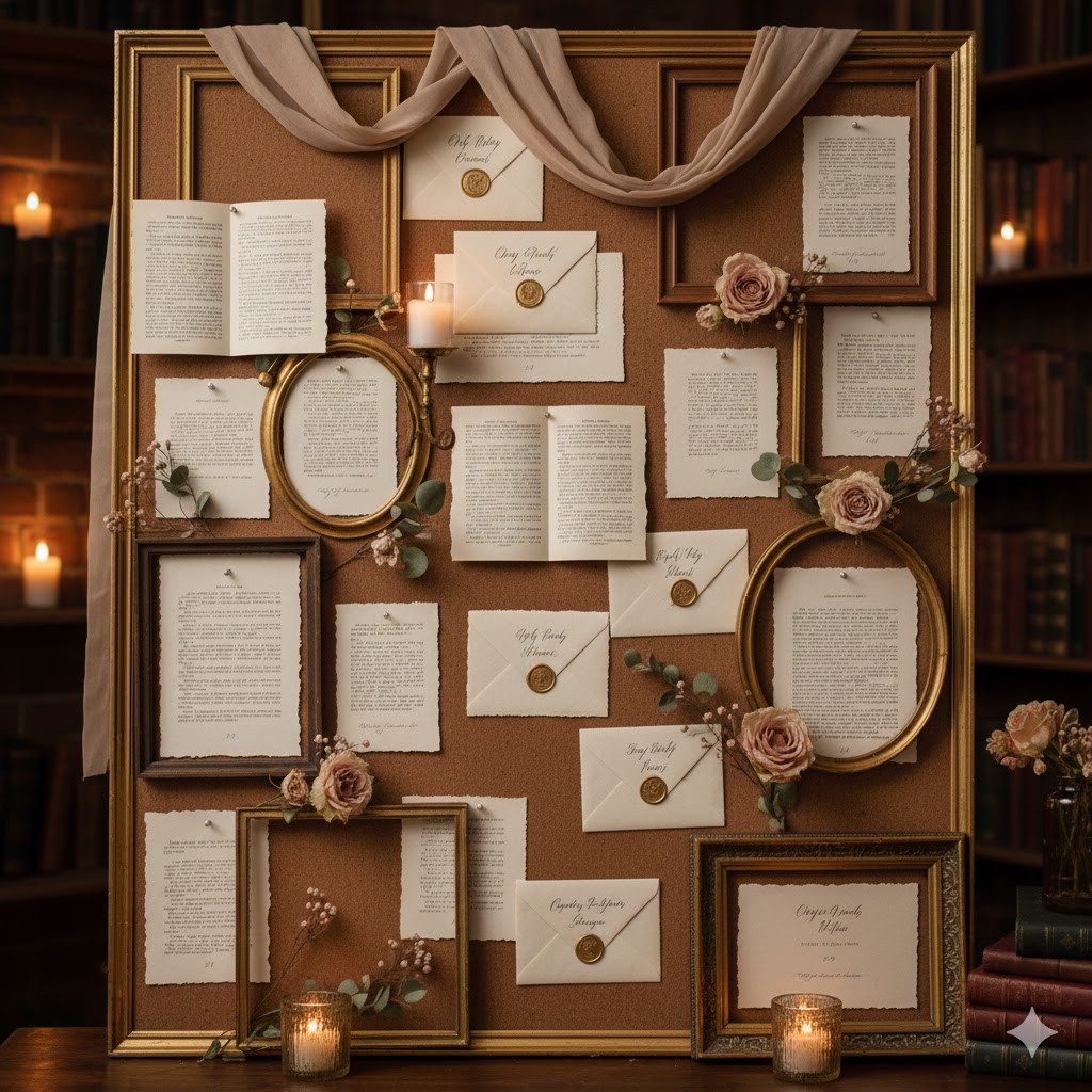 Book-Inspired Wedding Seating Charts Styled Like Book Pages or Love Letters