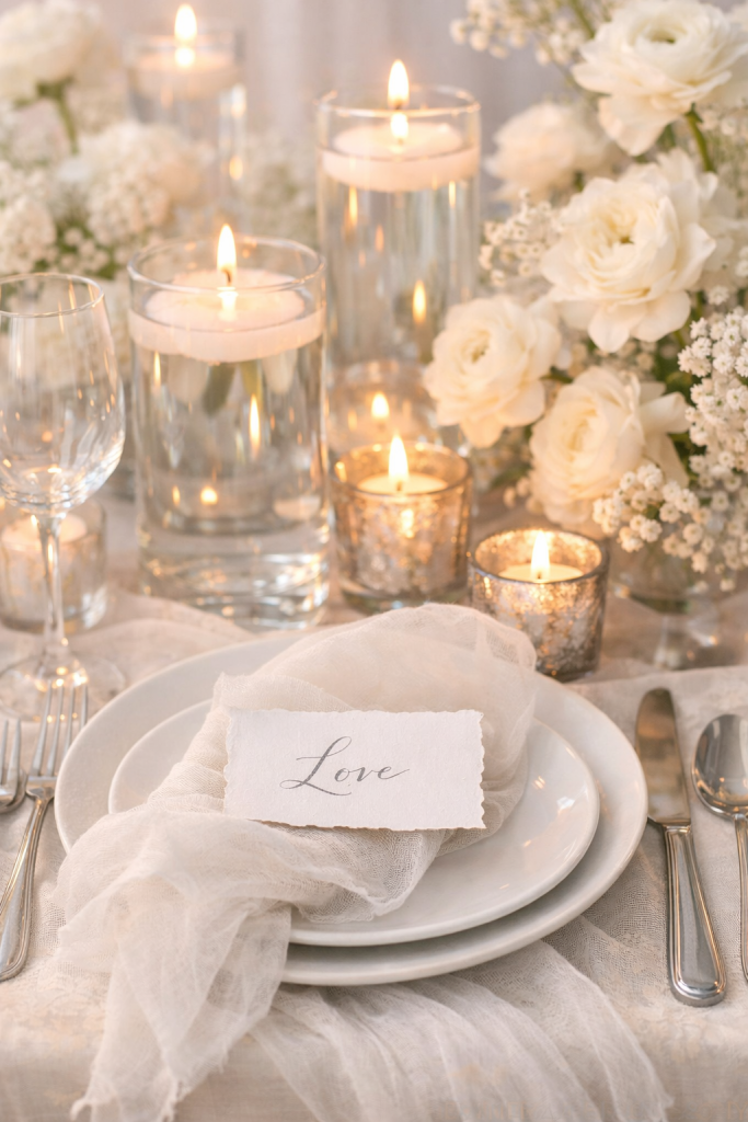 White & Silver Fairytale Wedding Reception