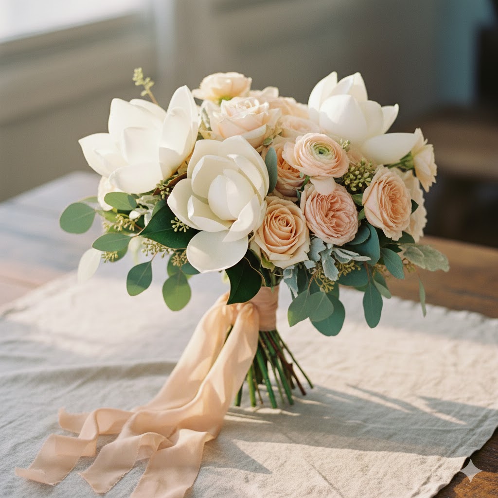 Magnolia-Inspired Bridal Bouquet for Southern Charm Wedding