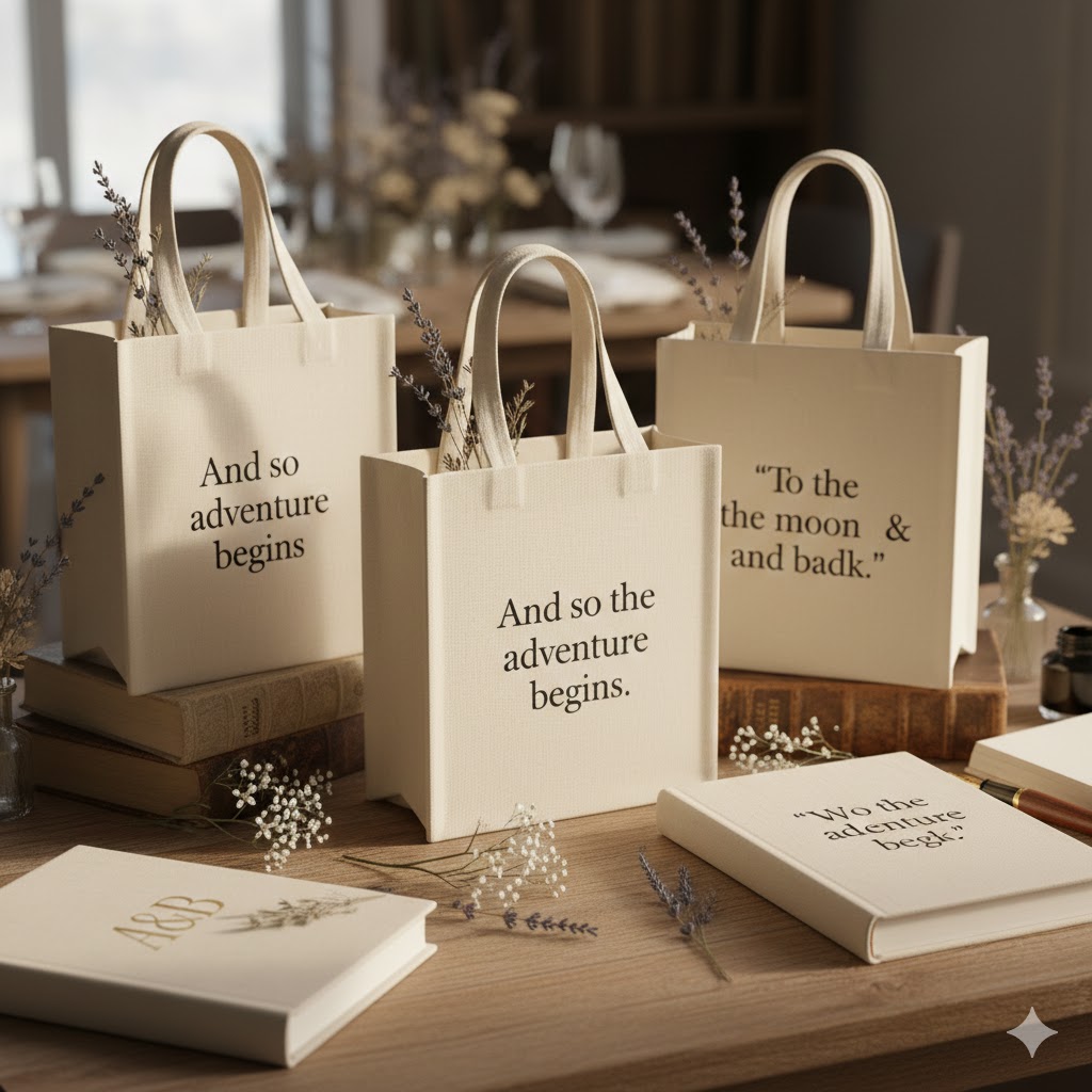 book-themed tote bags with literary quotes