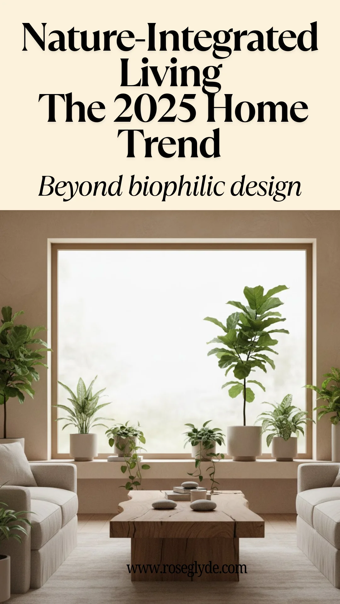 Modern interior blending biophilic and nature-integrated design