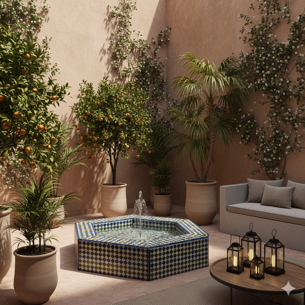 Moroccan Garden plants and cozy corner