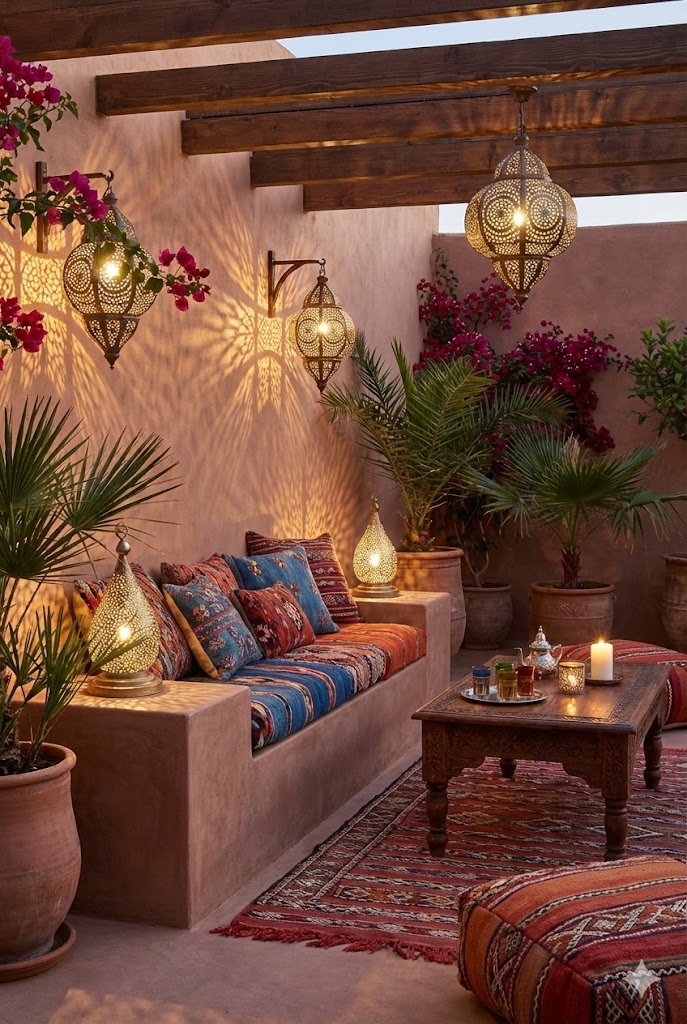 Moroccan Lighting, Shaded Seating & Outdoor Living