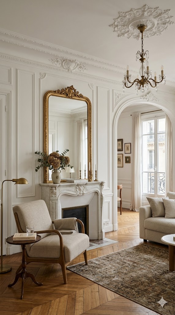 Elegant Parisian apartment interior with classic architectural details