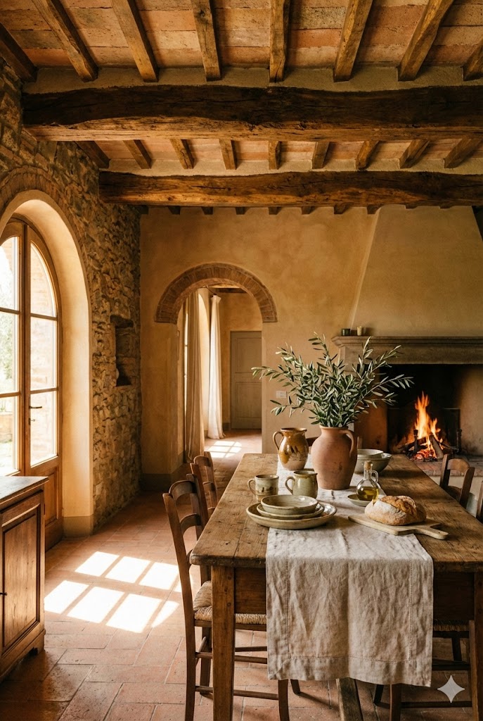 Tuscan Interior Design : Terracotta, Stone Floors & Exposed Wooden Beams