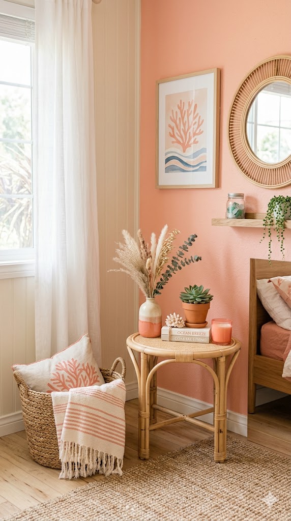 coral-themed decor corner