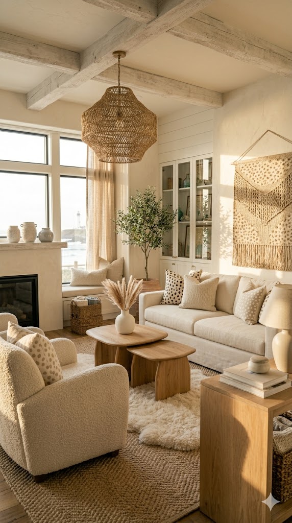 Neutral-toned Dalmatian-inspired living room