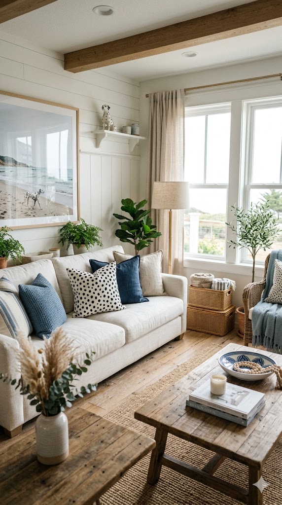 Dalmatian-inspired living room décor with modern coastal farmhouse aesthetic